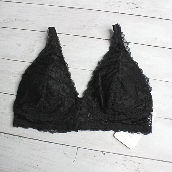 Rene Rofe Women's Black Lace Bra Size M Padded Wire Free Front Hook - Picture 1 of 6